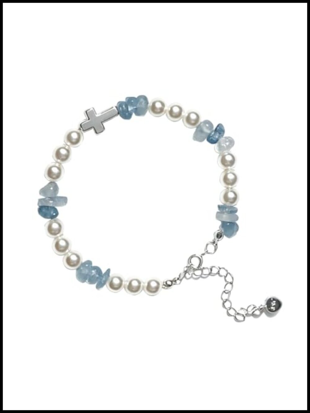 Natural Crystal Stone Beaded Layered Adjustable Healing Bracelet with Cross
